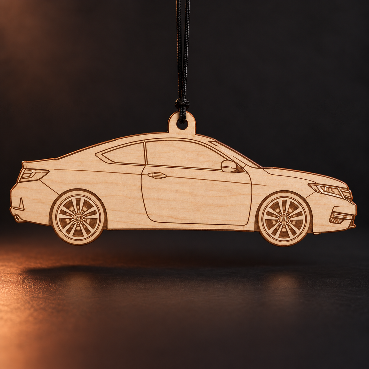 2016 Honda Accord Coupe flat Birch Ply ornament with brown laser-engraved outlines