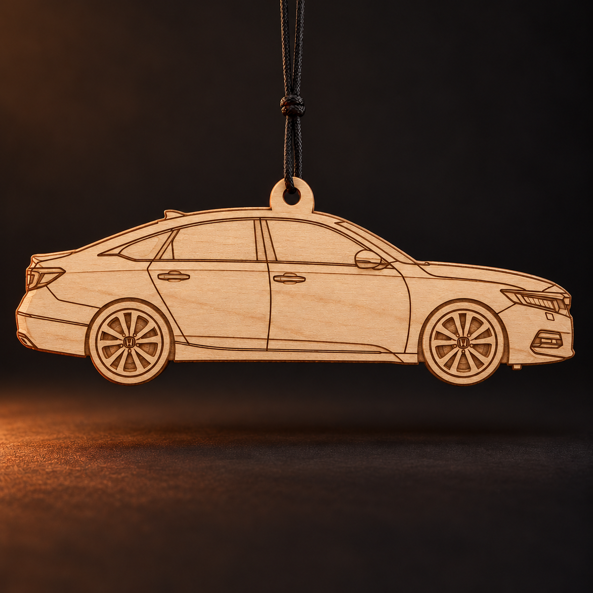 2018 Honda Accord Sedan flat Birch Ply ornament with brown laser-engraved outlines