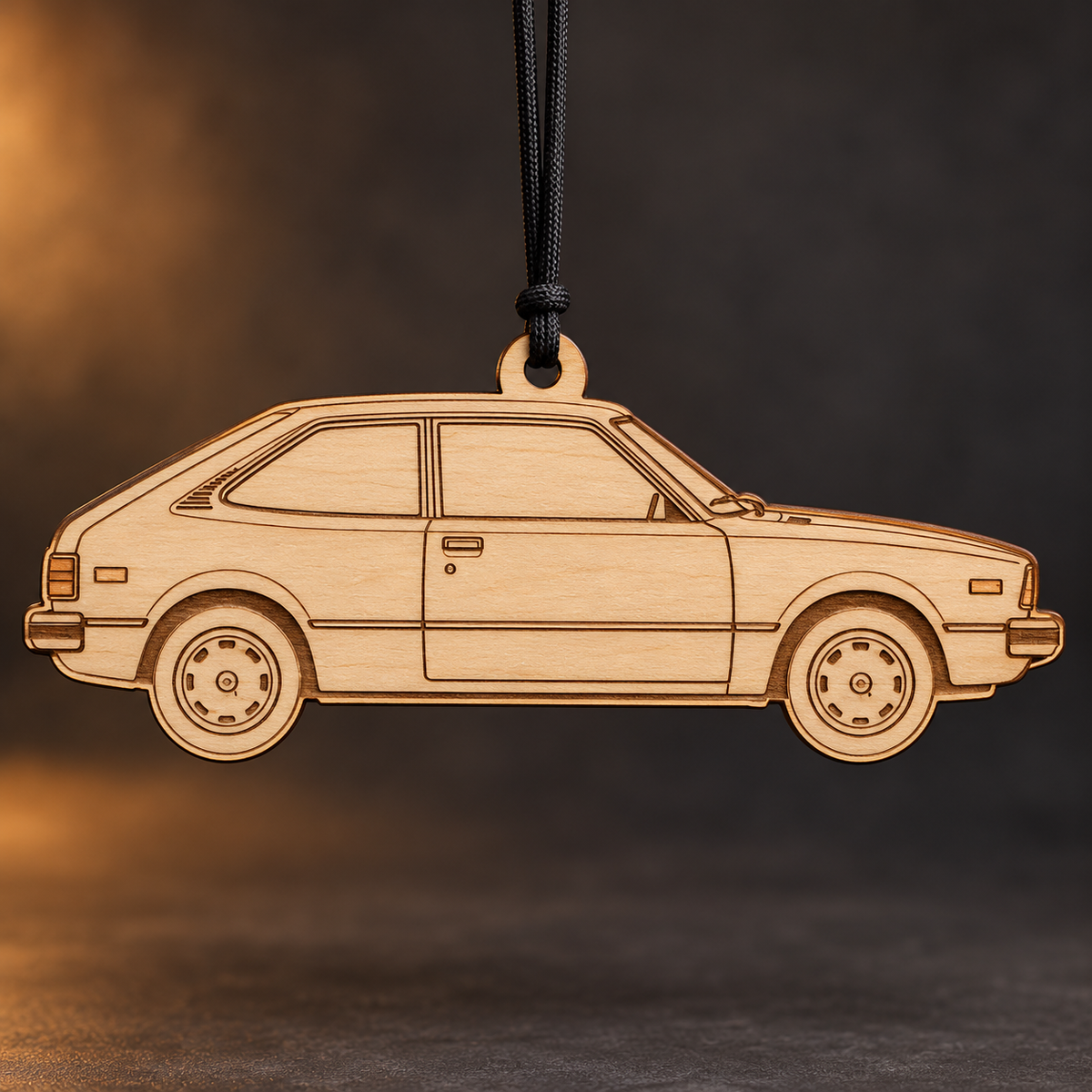 1979 Honda Accord Hatchback flat Birch Ply ornament with brown laser-engraved outlines