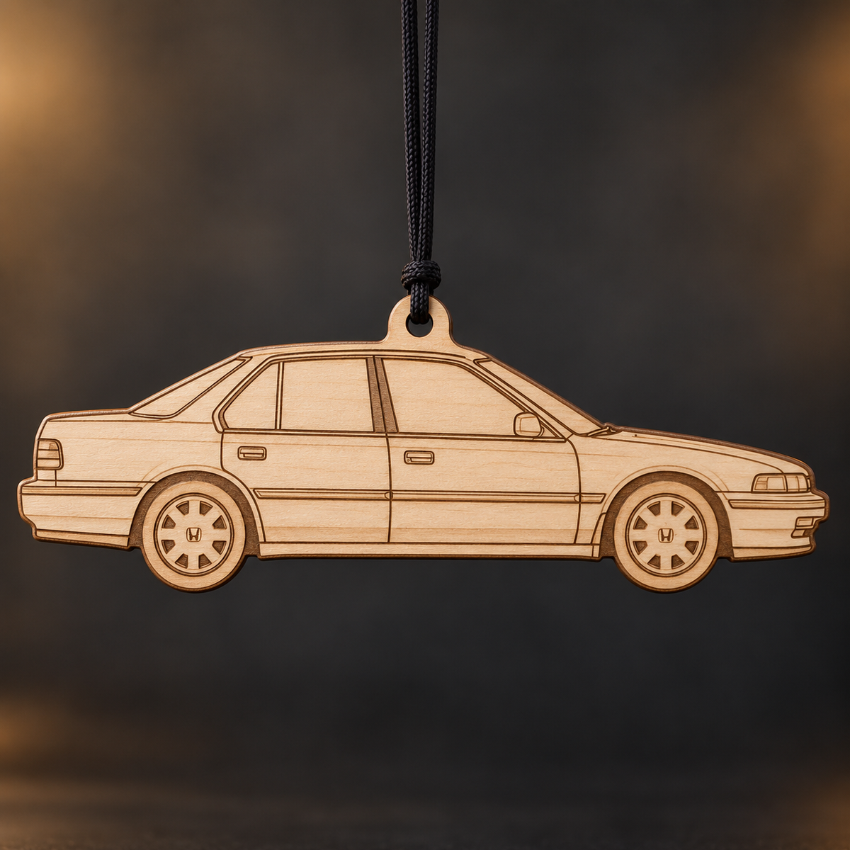1992 Honda Accord Sedan flat Birch Ply ornament with brown laser-engraved outlines