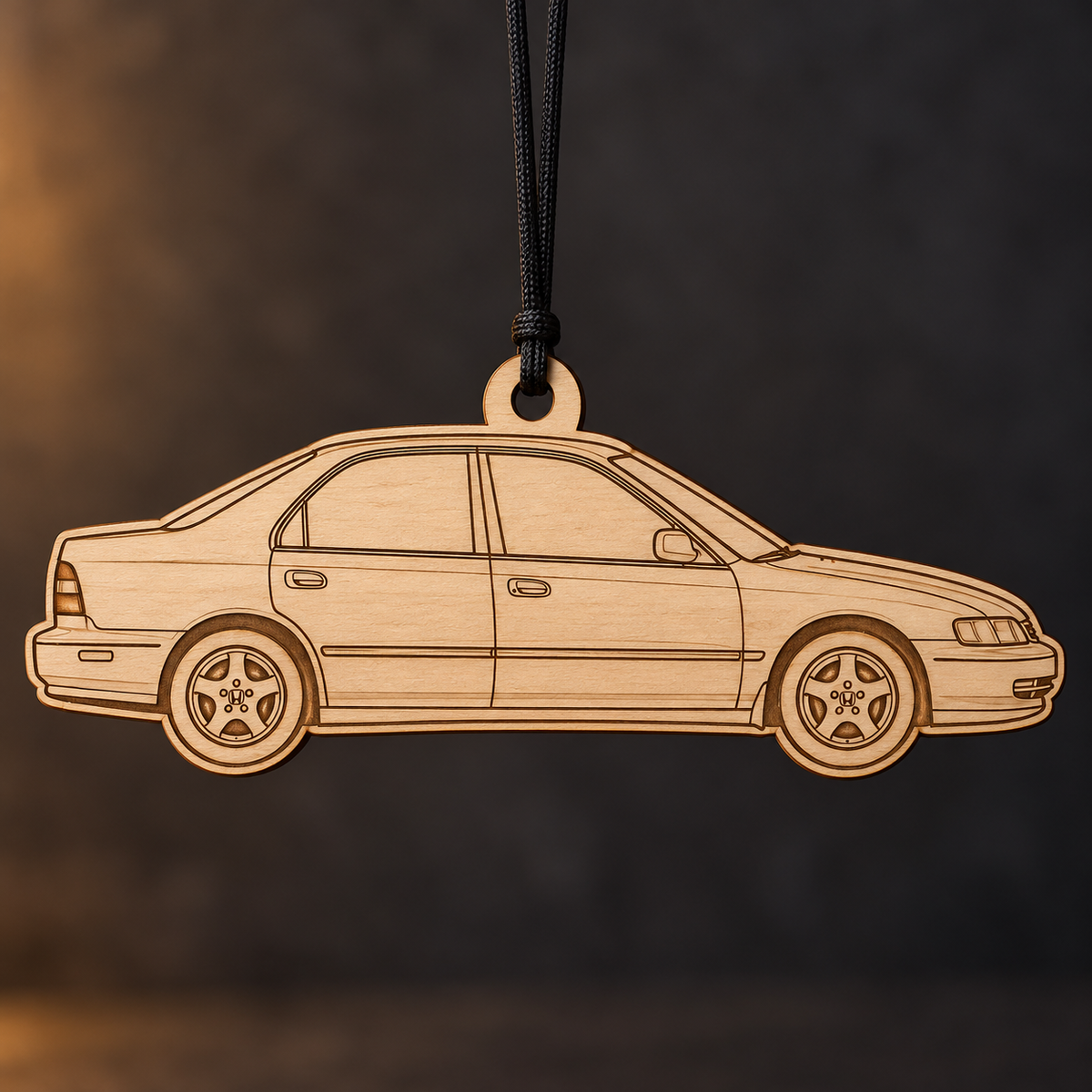 1996 Honda Accord Sedan flat Birch Ply ornament with brown laser-engraved outlines