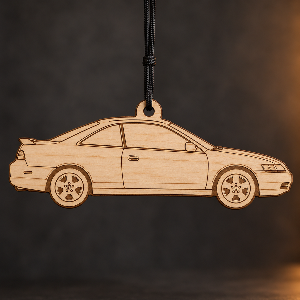 2001 Honda Accord Coupe flat Birch Ply ornament with brown laser-engraved outlines