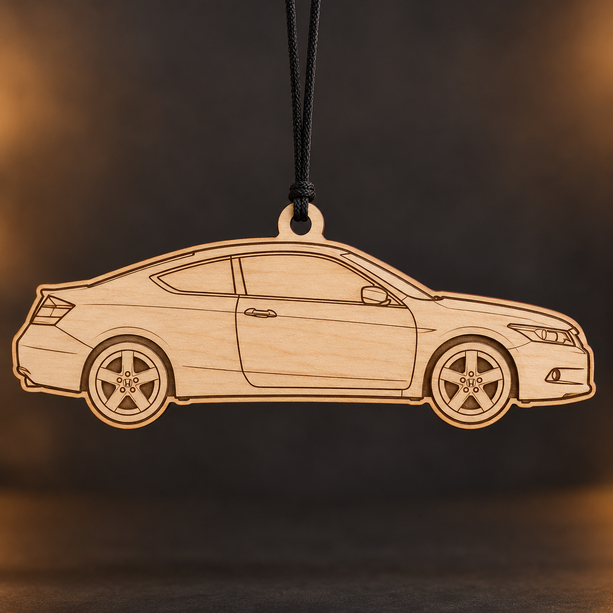 2010 Honda Accord Coupe flat Birch Ply ornament with brown laser-engraved outlines