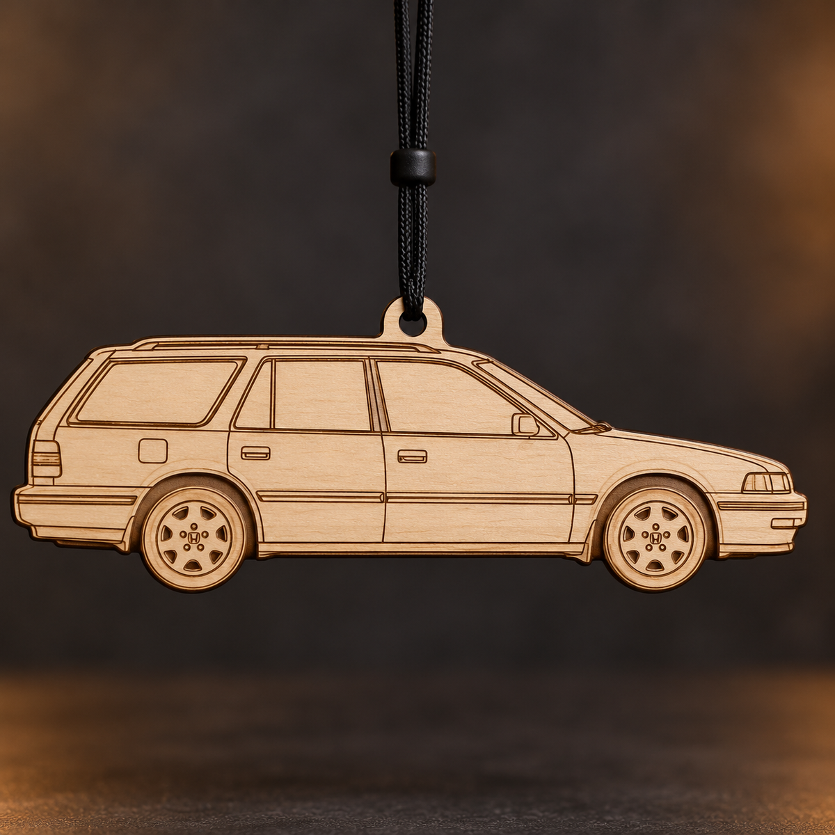 1993 Honda Accord Wagon flat Birch Ply ornament with brown laser-engraved outlines