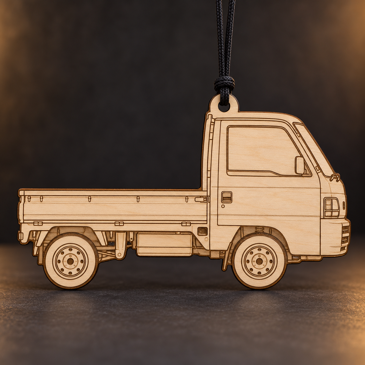 1994 Honda Acty Pickup flat Birch Ply ornament with brown laser-engraved outlines