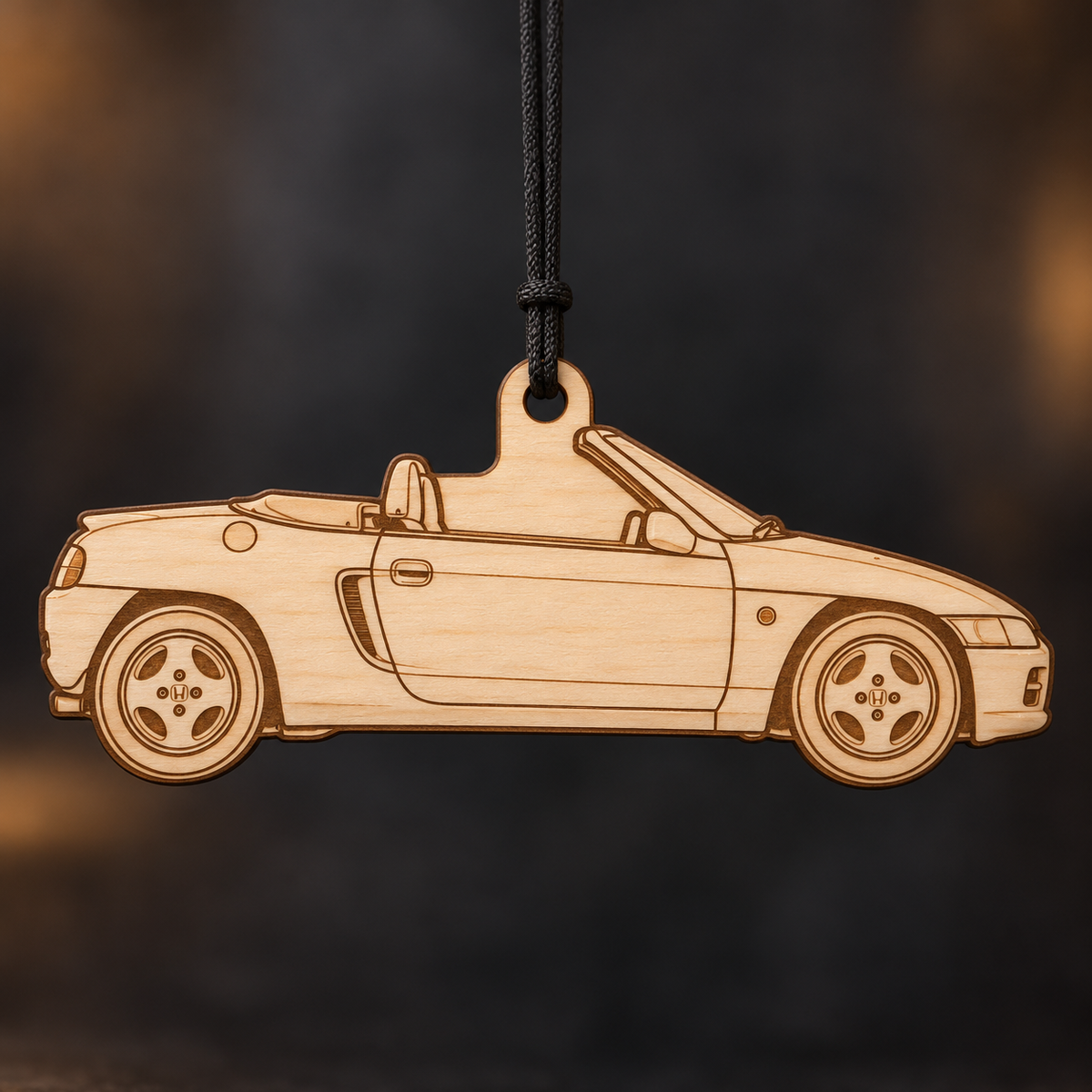 1993 Honda Beat Roadster flat Birch Ply ornament with brown laser-engraved outlines