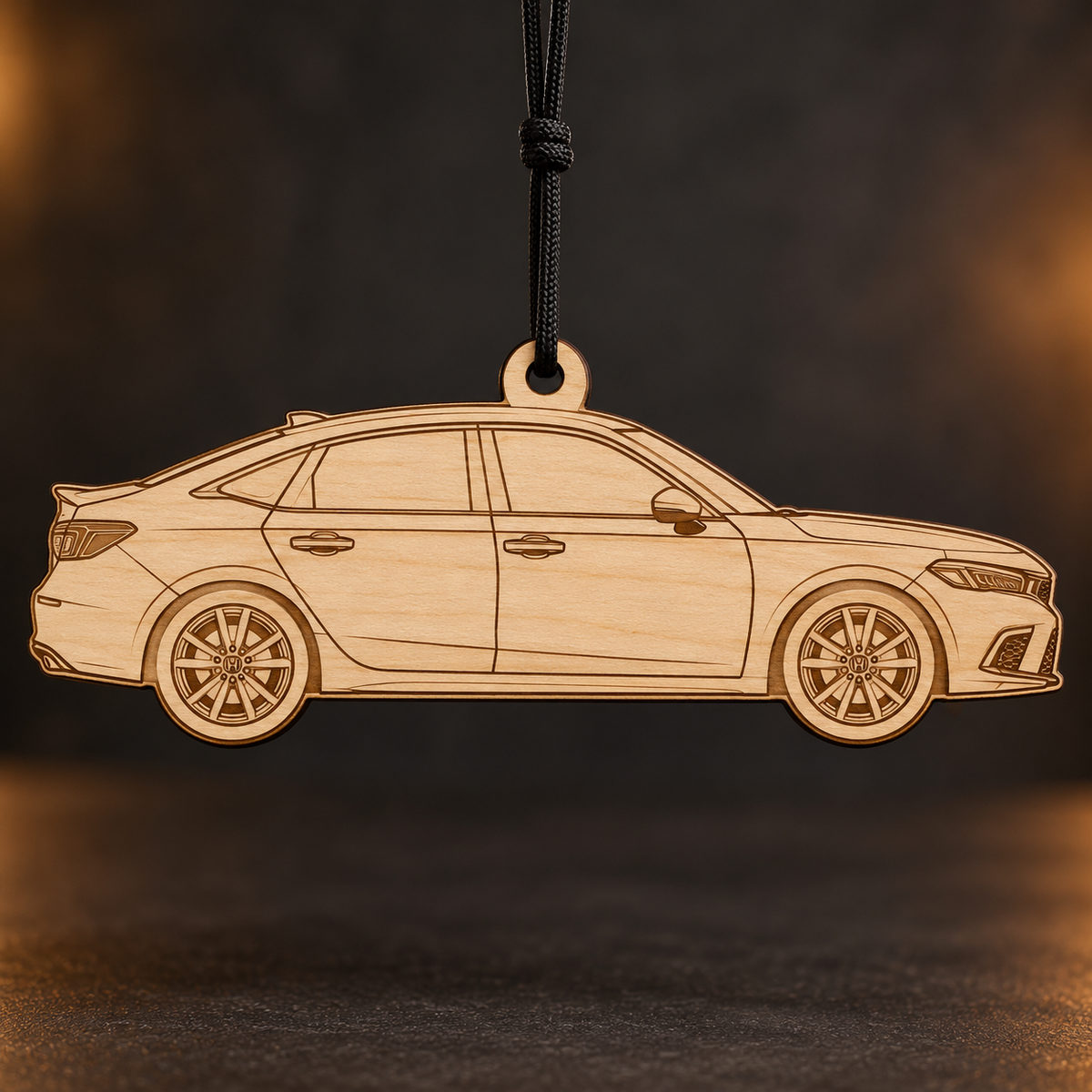 2023 Honda Civic Si Sedan flat Birch Ply ornament with brown laser-engraved outlines