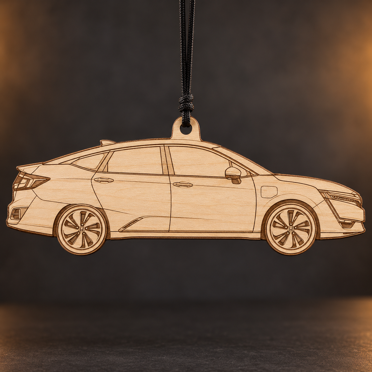 2018 Honda Clarity Sedan flat Birch Ply ornament with brown laser-engraved outlines