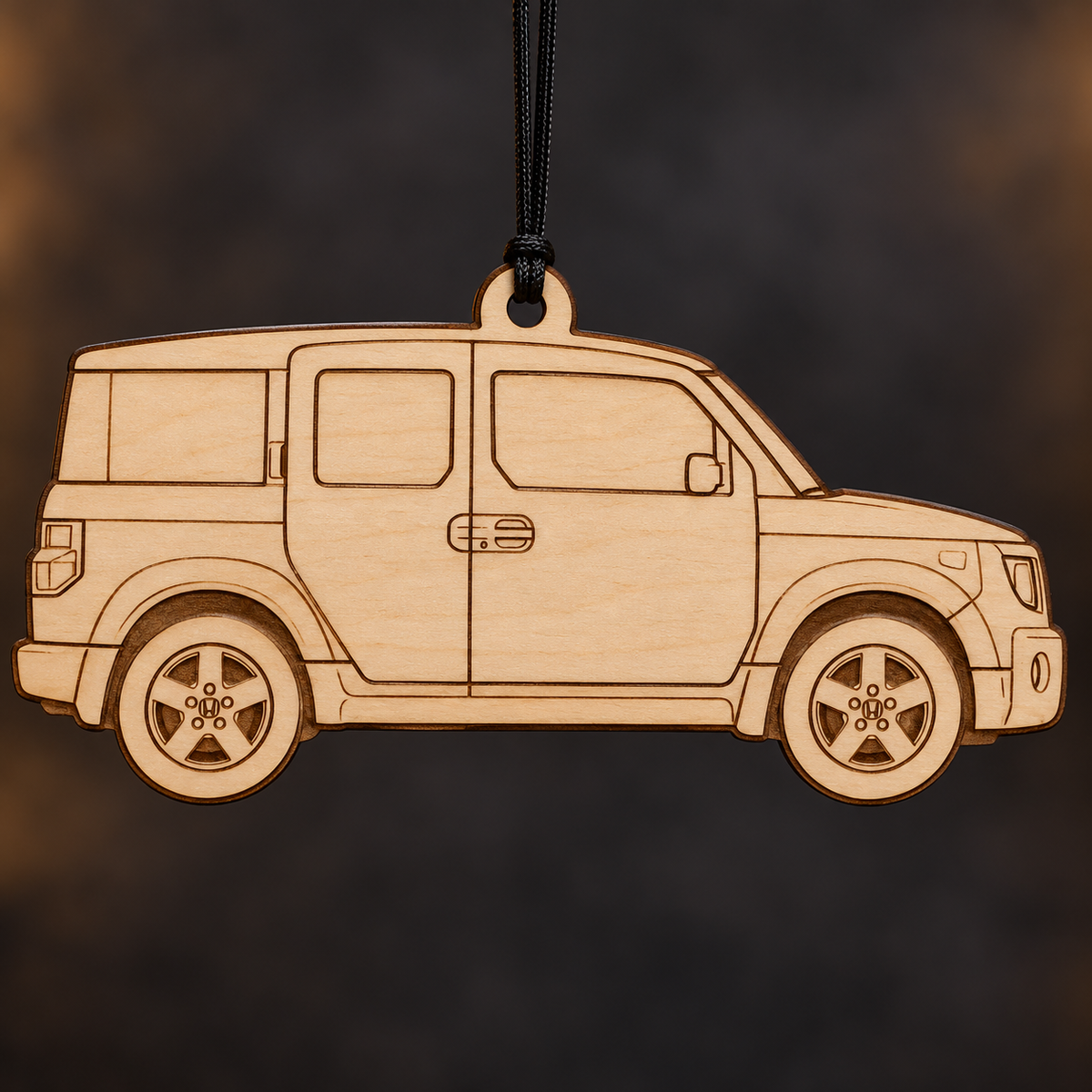 2005 Honda Element SUV flat Birch Ply ornament with brown laser-engraved outlines