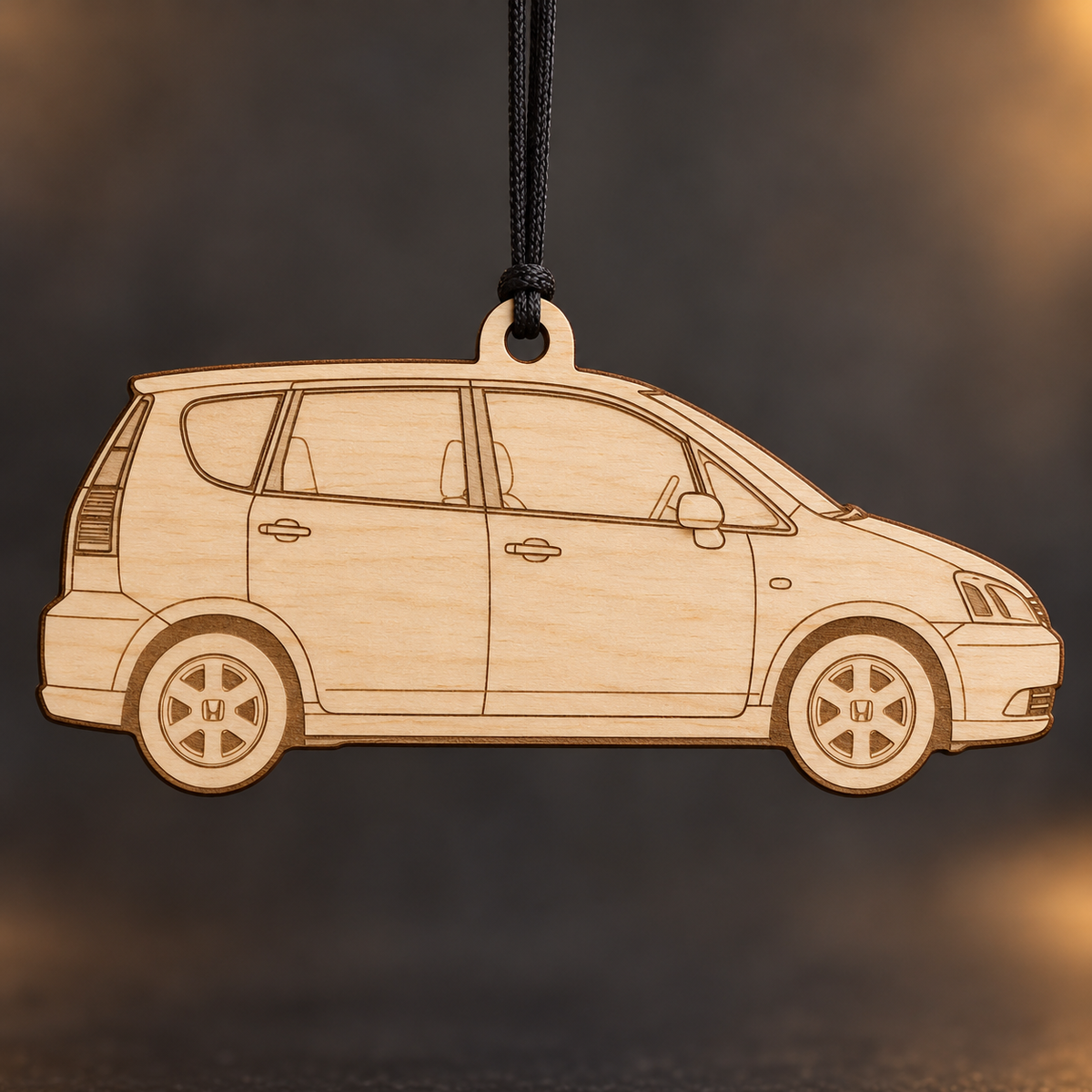 2003 Honda FCX Hatchback flat Birch Ply ornament with brown laser-engraved outlines