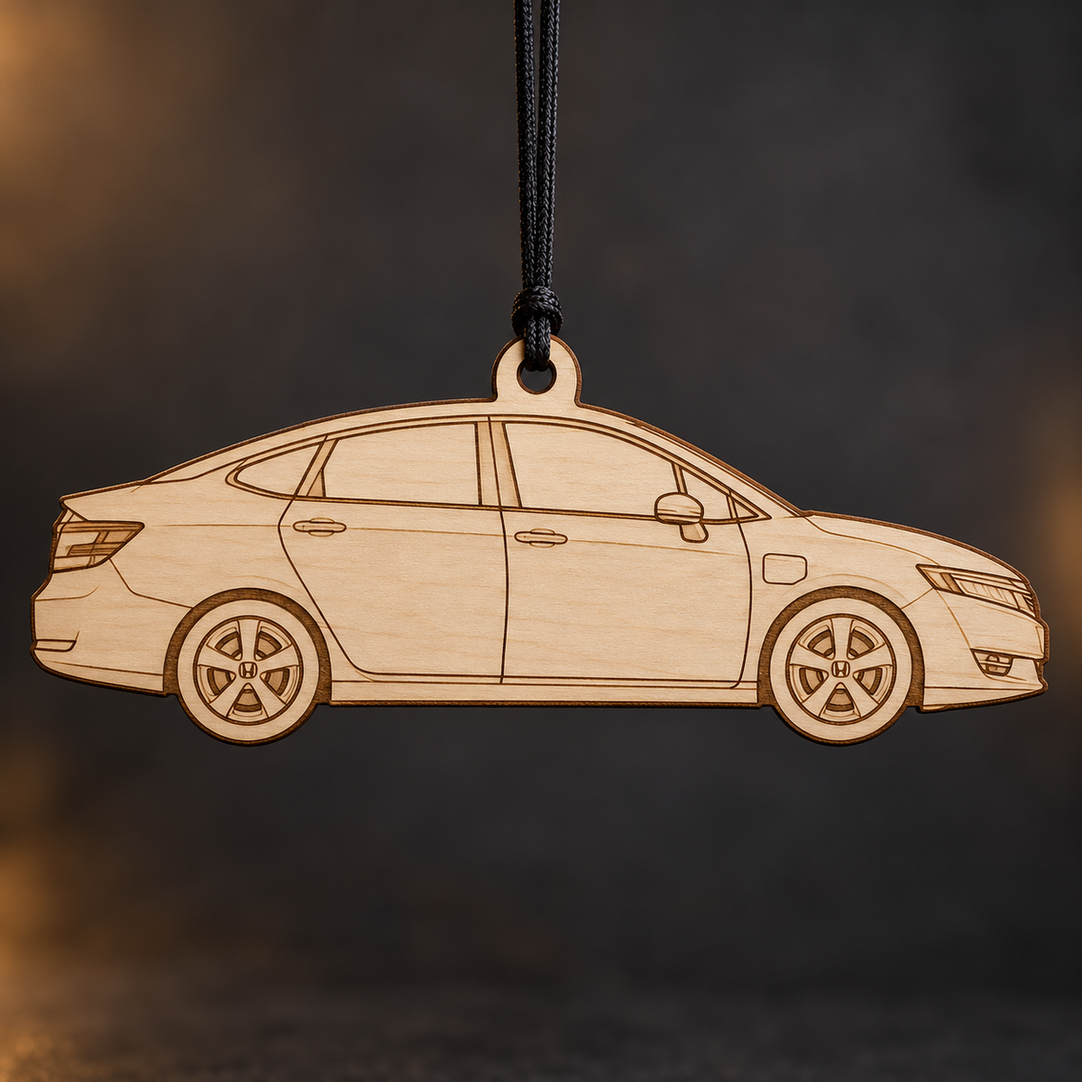 2010 Honda FCX Clarity Sedan flat Birch Ply ornament with brown laser-engraved outlines