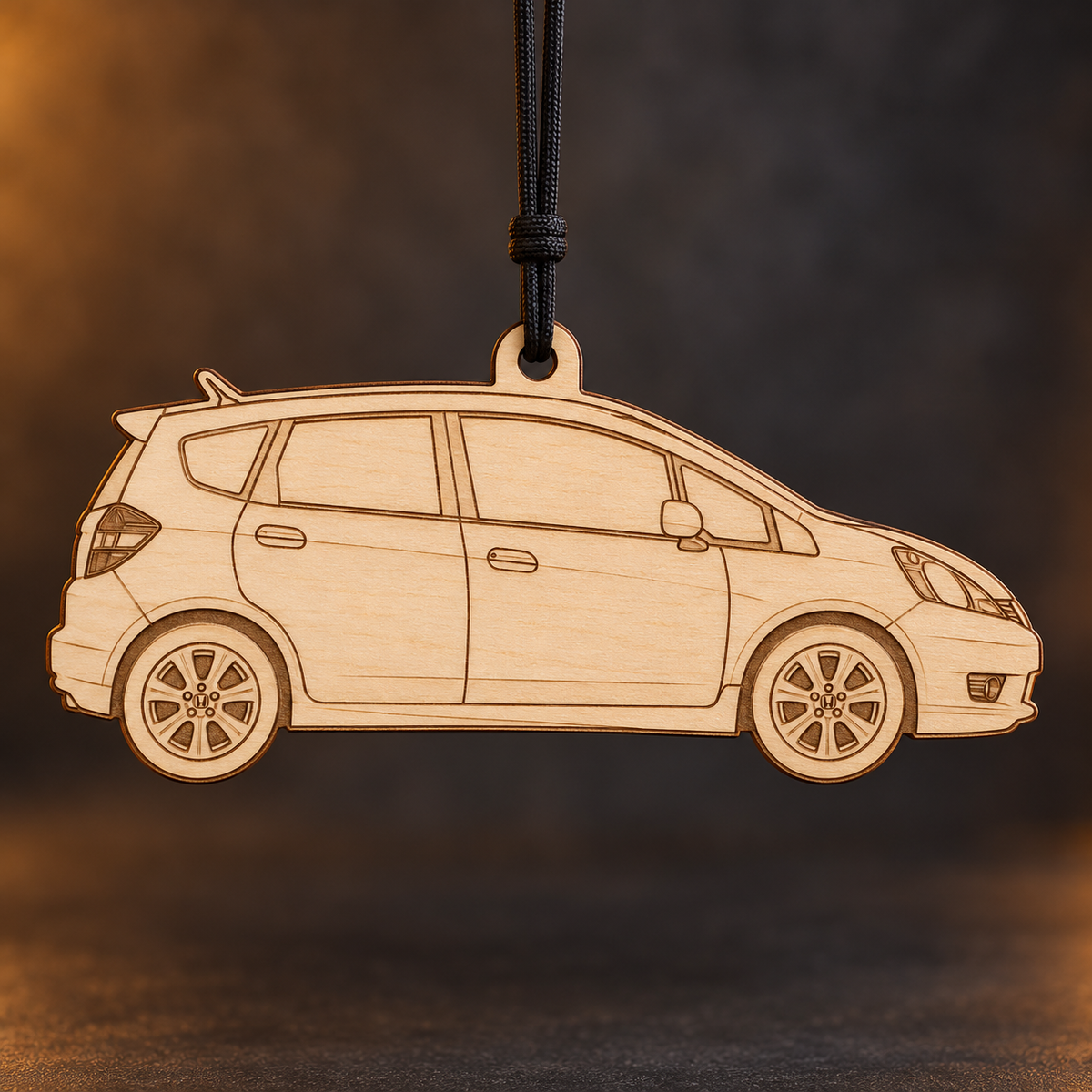 2011 Honda Fit Hatchback flat Birch Ply ornament with brown laser-engraved outlines