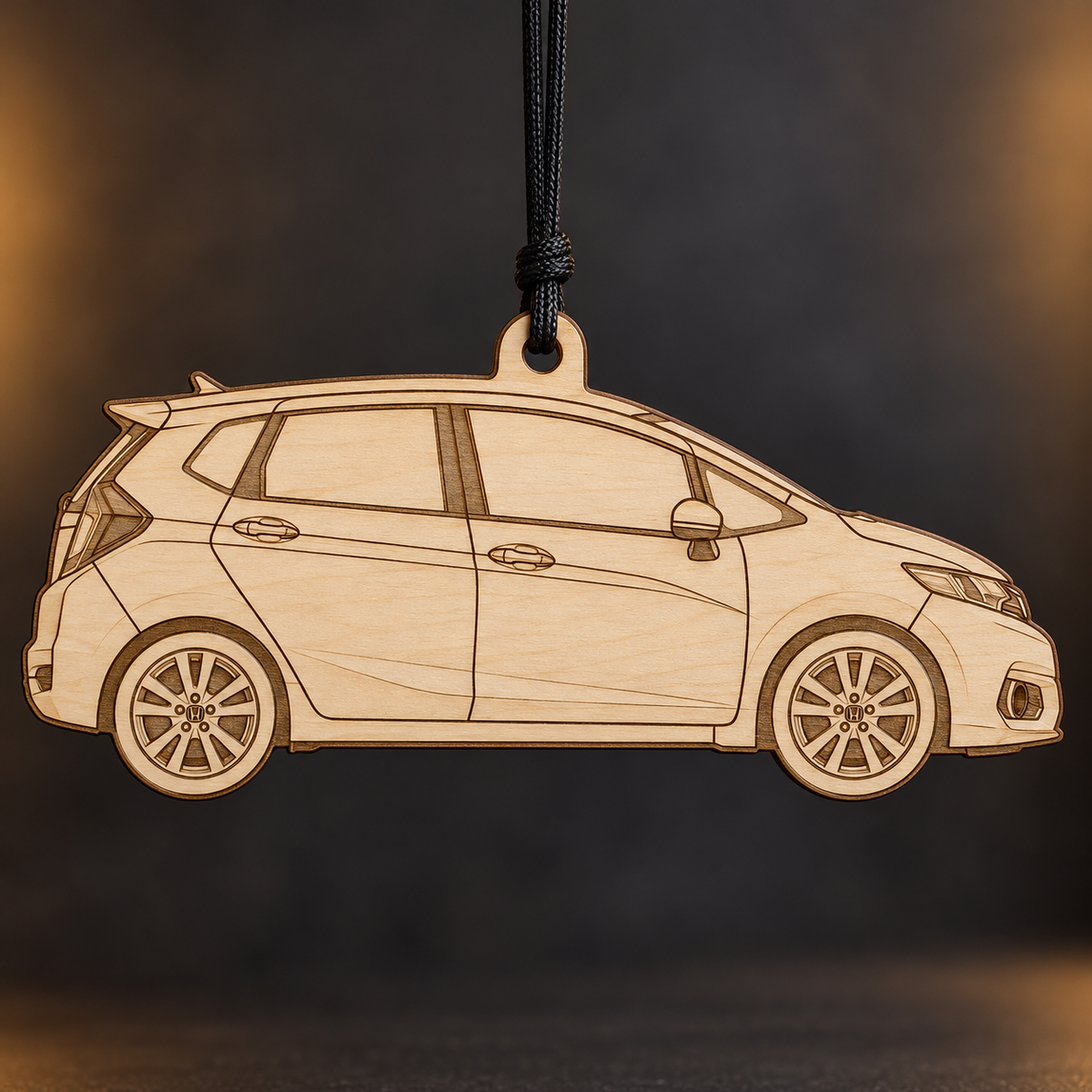 2018 Honda Fit Hatchback flat Birch Ply ornament with brown laser-engraved outlines