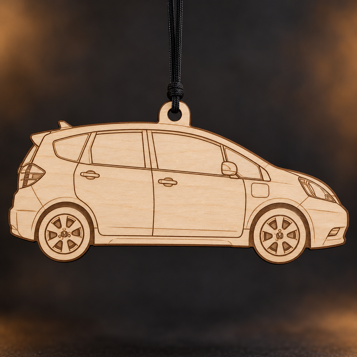2014 Honda Fit EV Hatchback flat Birch Ply ornament with brown laser-engraved outlines