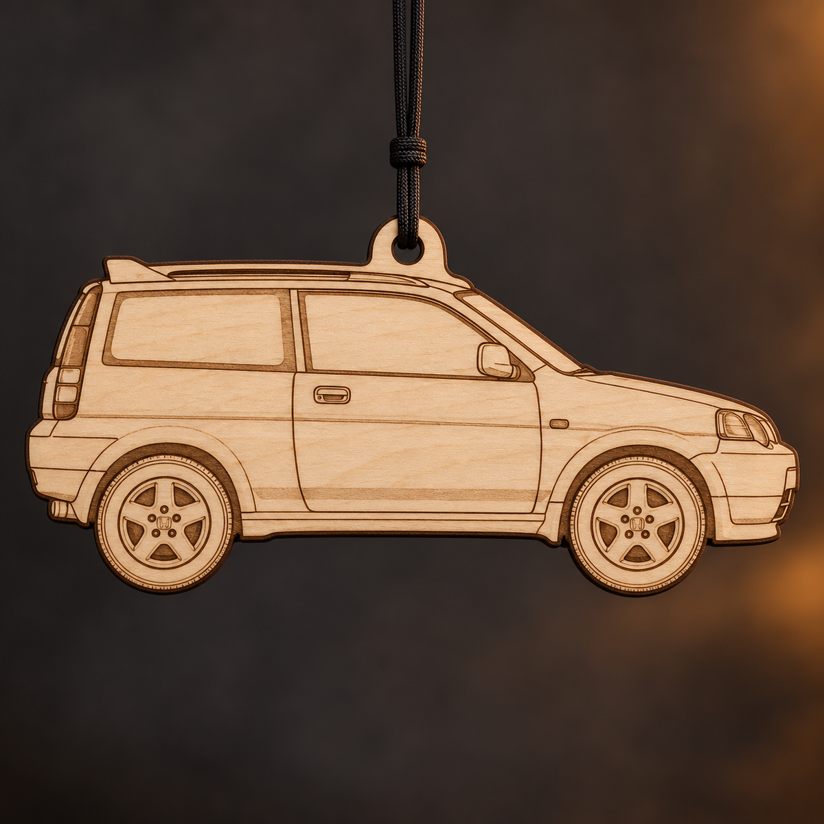 2000 Honda HR-V SUV flat Birch Ply ornament with brown laser-engraved outlines