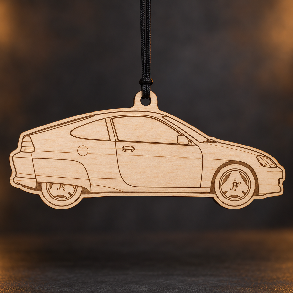 2000 Honda Insight Hatchback flat Birch Ply ornament with brown laser-engraved outlines