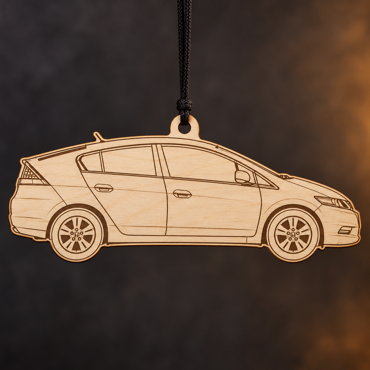 2012 Honda Insight Hatchback flat Birch Ply ornament with brown laser-engraved outlines