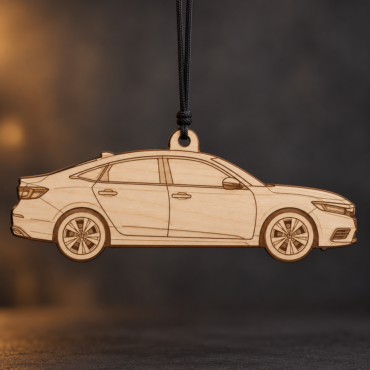 2020 Honda Insight Sedan flat Birch Ply ornament with brown laser-engraved outlines