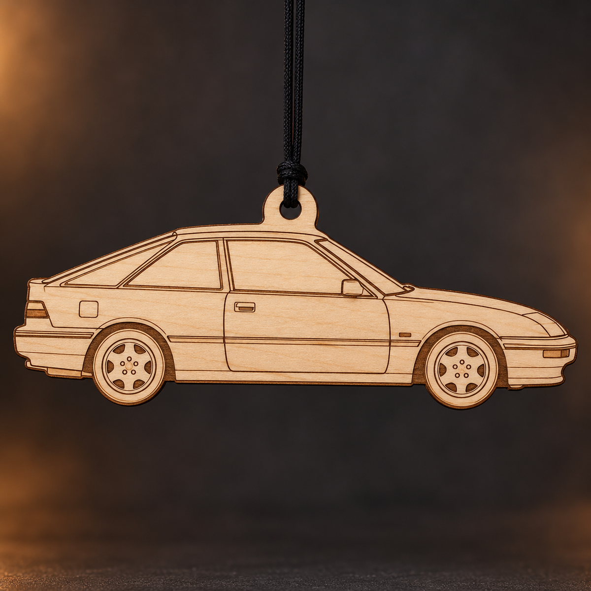 1987 Honda Integra Coupe flat Birch Ply ornament with brown laser-engraved outlines