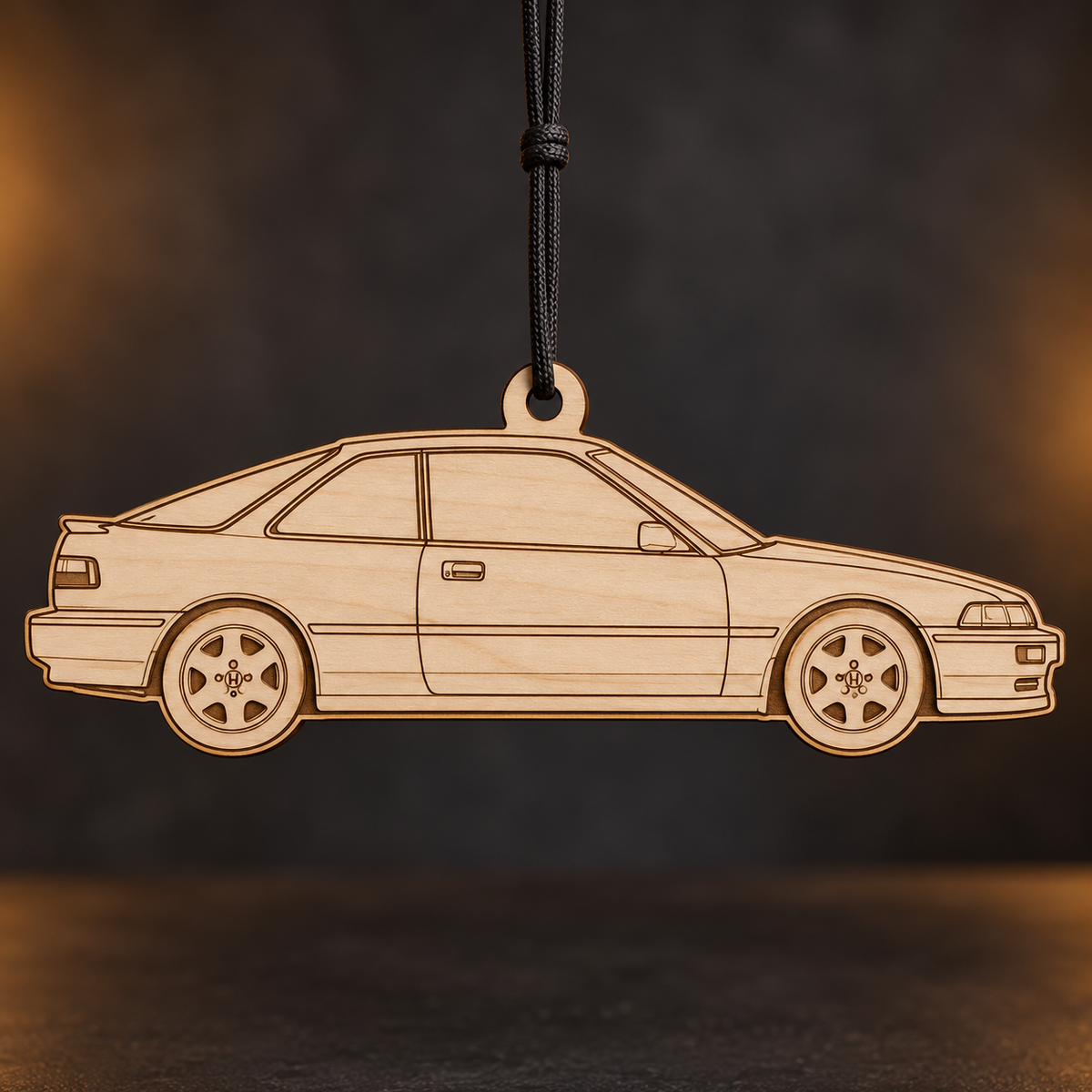 1991 Honda Integra Coupe flat Birch Ply ornament with brown laser-engraved outlines