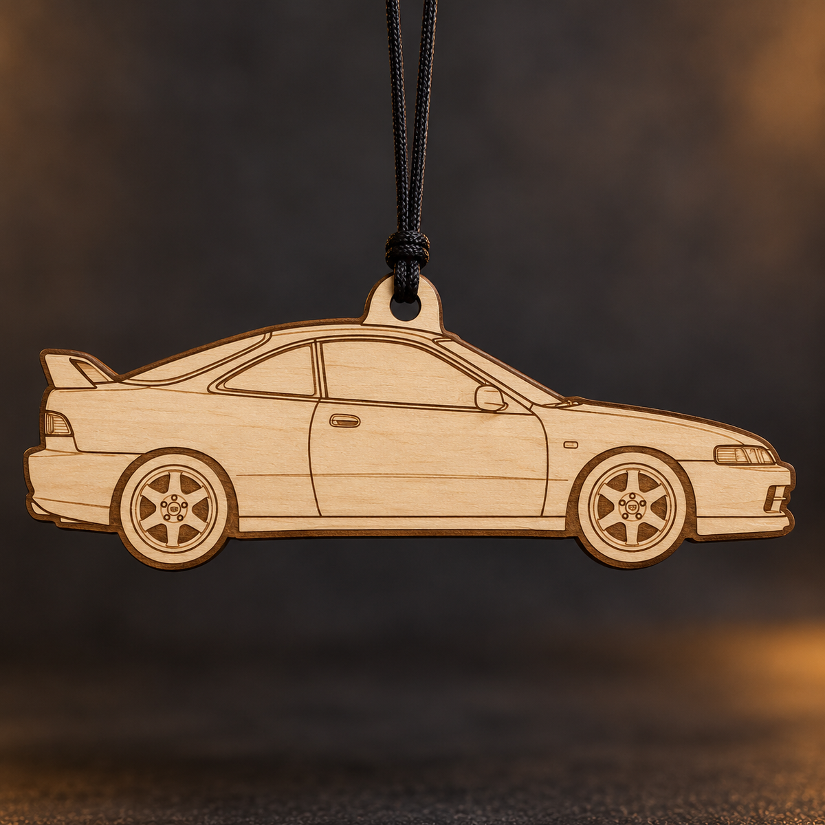 1998 Honda Integra Coupe flat Birch Ply ornament with brown laser-engraved outlines