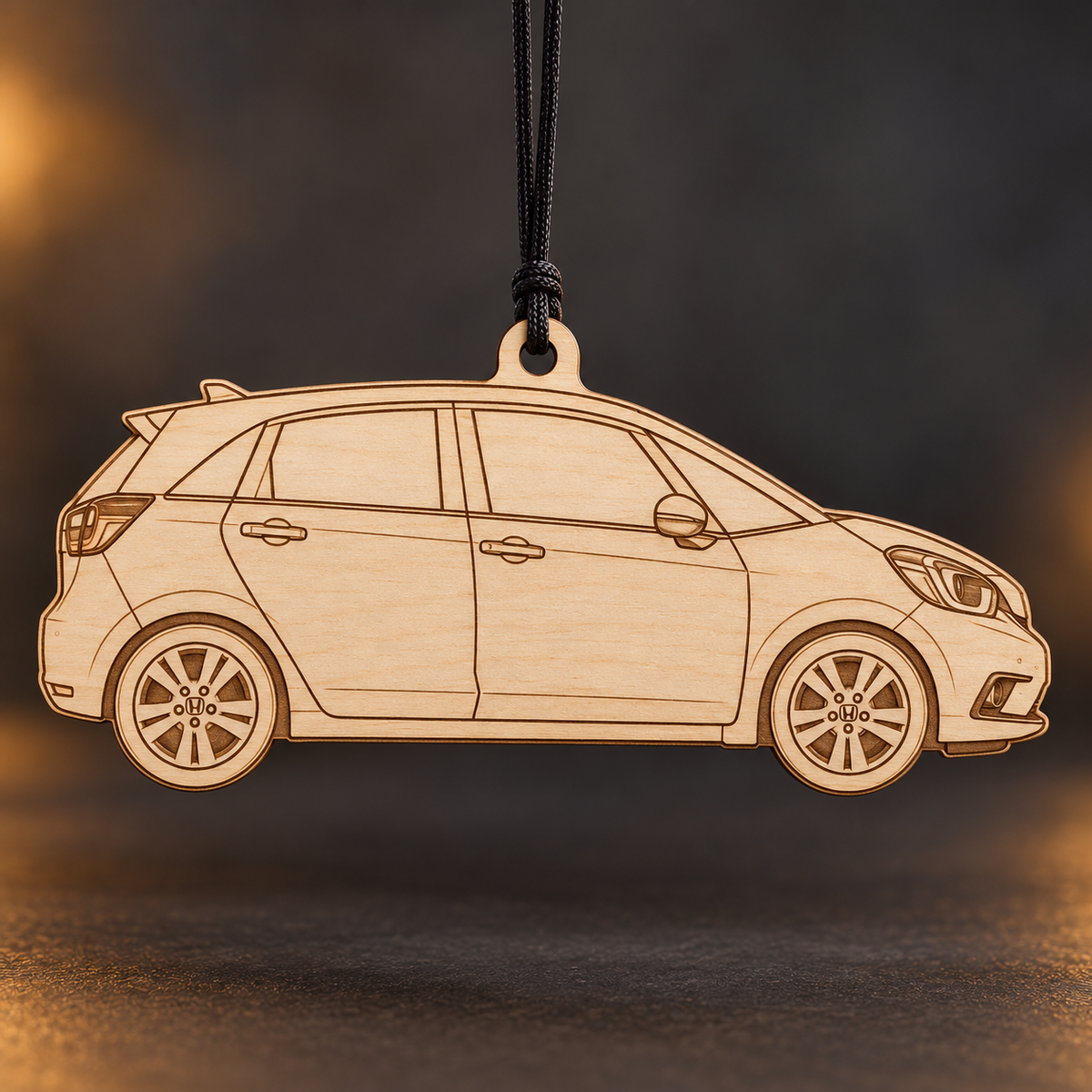 2021 Honda Jazz Hatchback flat Birch Ply ornament with brown laser-engraved outlines