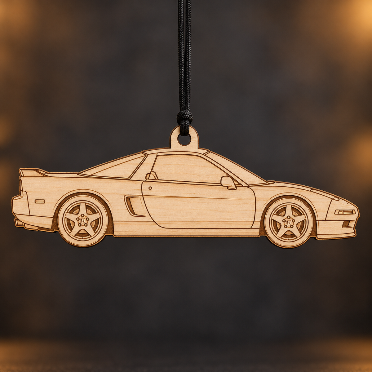 1992 Honda NSX Coupe flat Birch Ply ornament with brown laser-engraved outlines