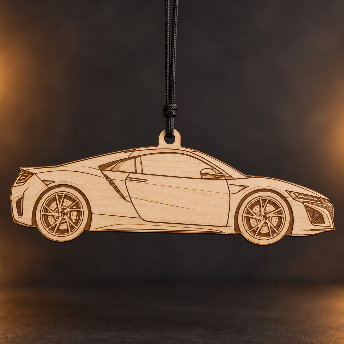 2017 Honda NSX Coupe flat Birch Ply ornament with brown laser-engraved outlines