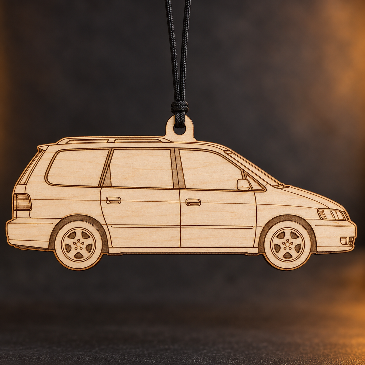 1997 Honda Odyssey Minivan flat Birch Ply ornament with brown laser-engraved outlines