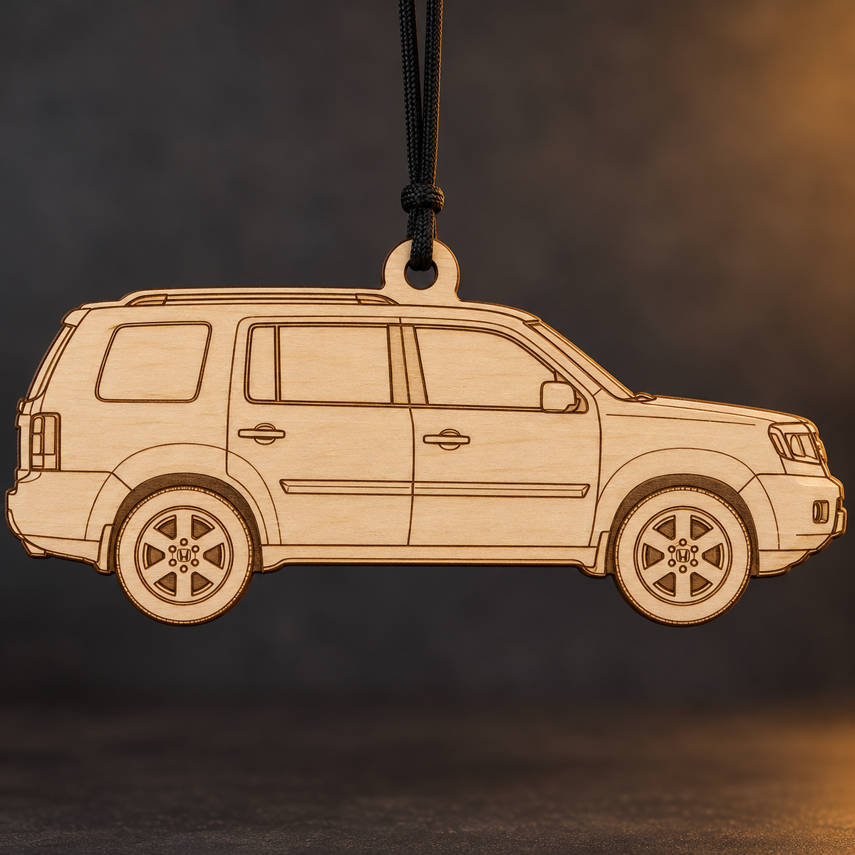 2011 Honda Pilot SUV flat Birch Ply ornament with brown laser-engraved outlines