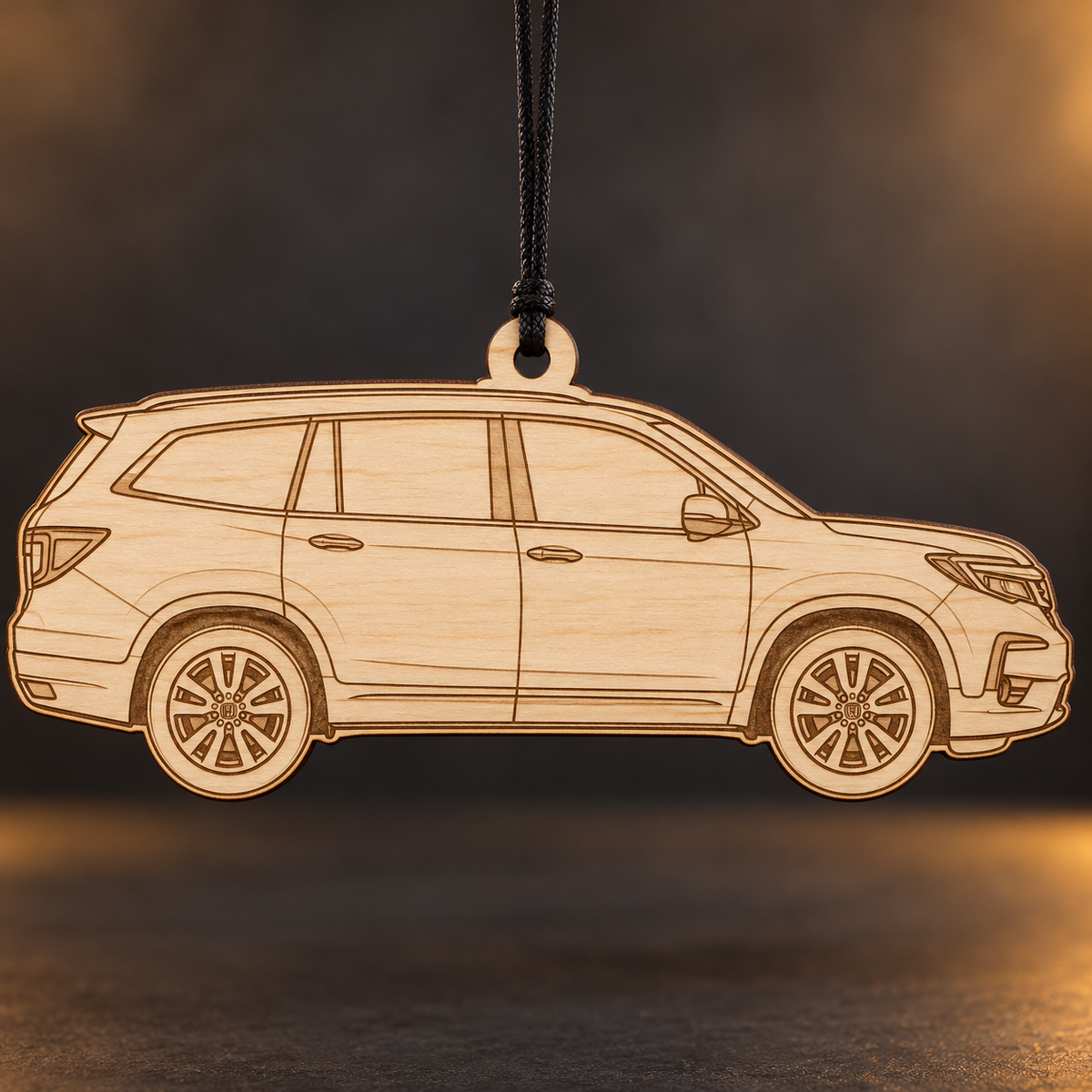 2020 Honda Pilot SUV flat Birch Ply ornament with brown laser-engraved outlines