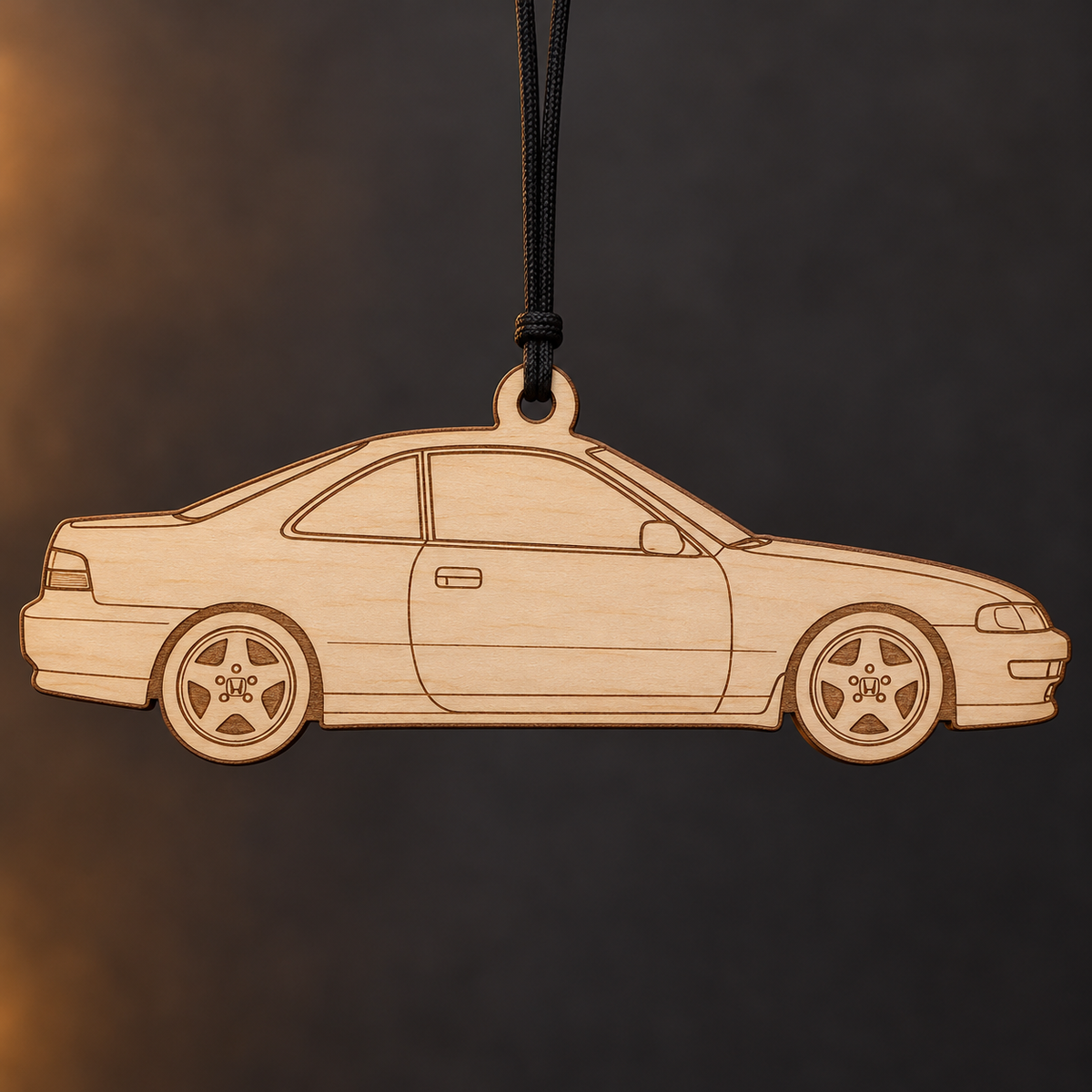 1994 Honda Prelude Coupe flat Birch Ply ornament with brown laser-engraved outlines
