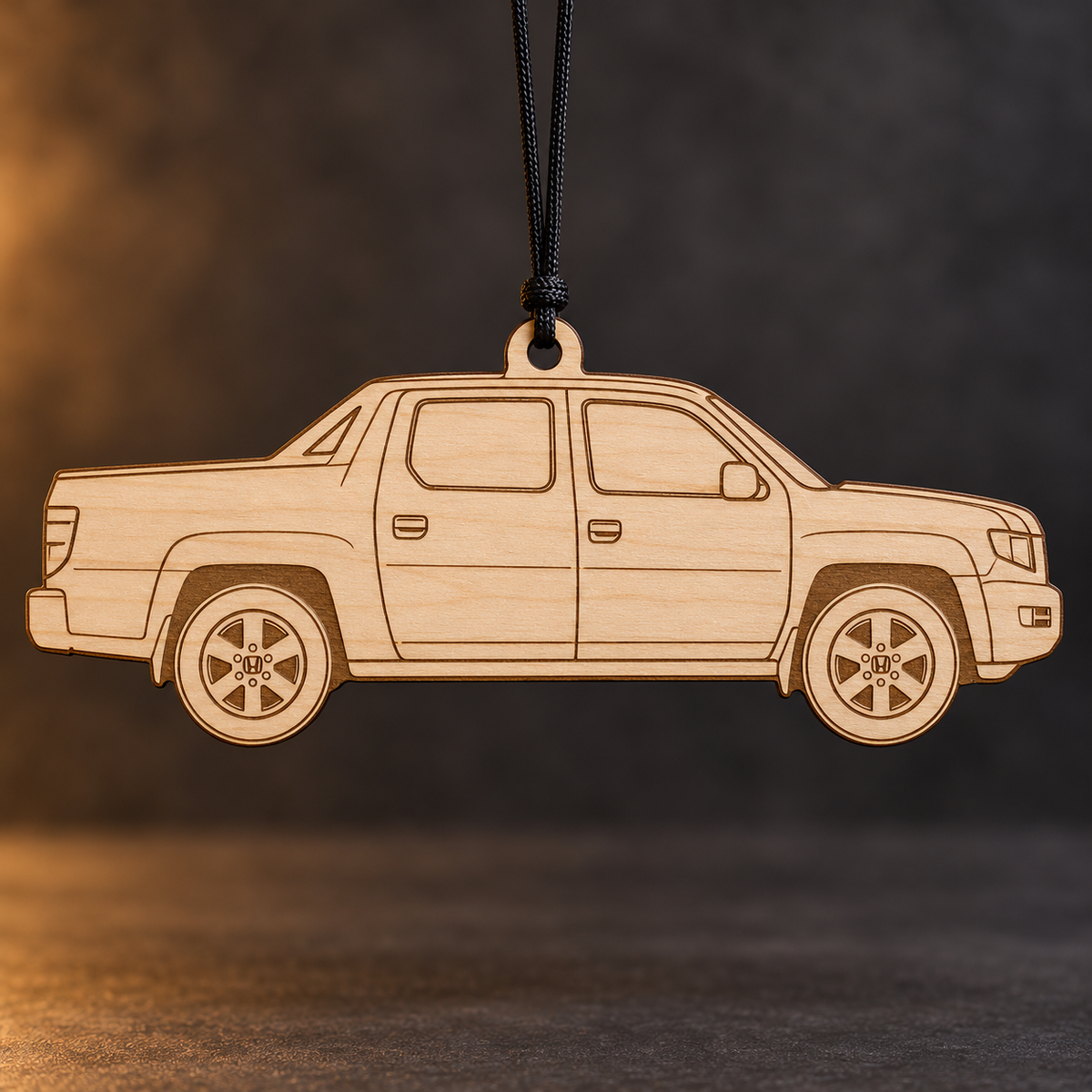 2008 Honda Ridgeline Pickup flat Birch Ply ornament with brown laser-engraved outlines