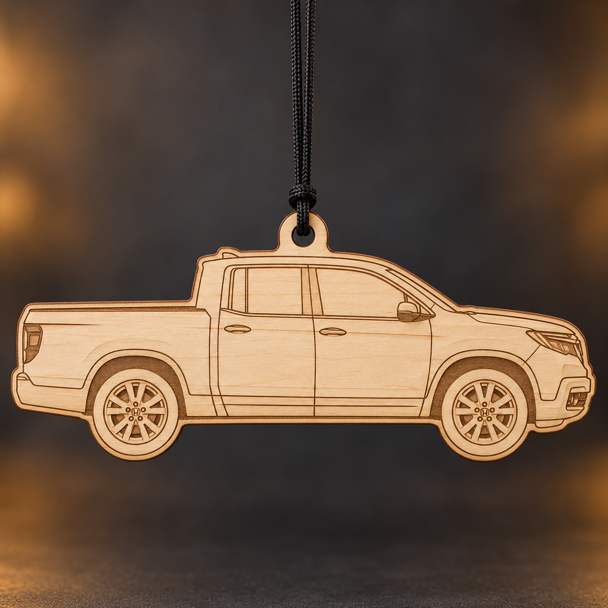 2019 Honda Ridgeline Pickup flat Birch Ply ornament with brown laser-engraved outlines