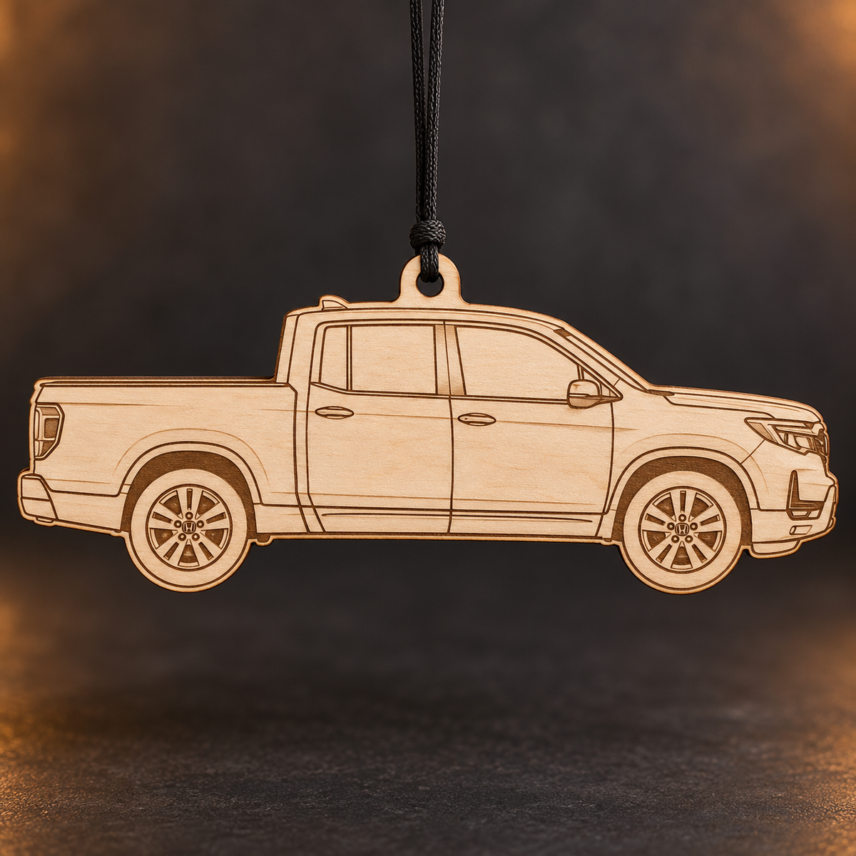 2024 Honda Ridgeline Pickup flat Birch Ply ornament with brown laser-engraved outlines