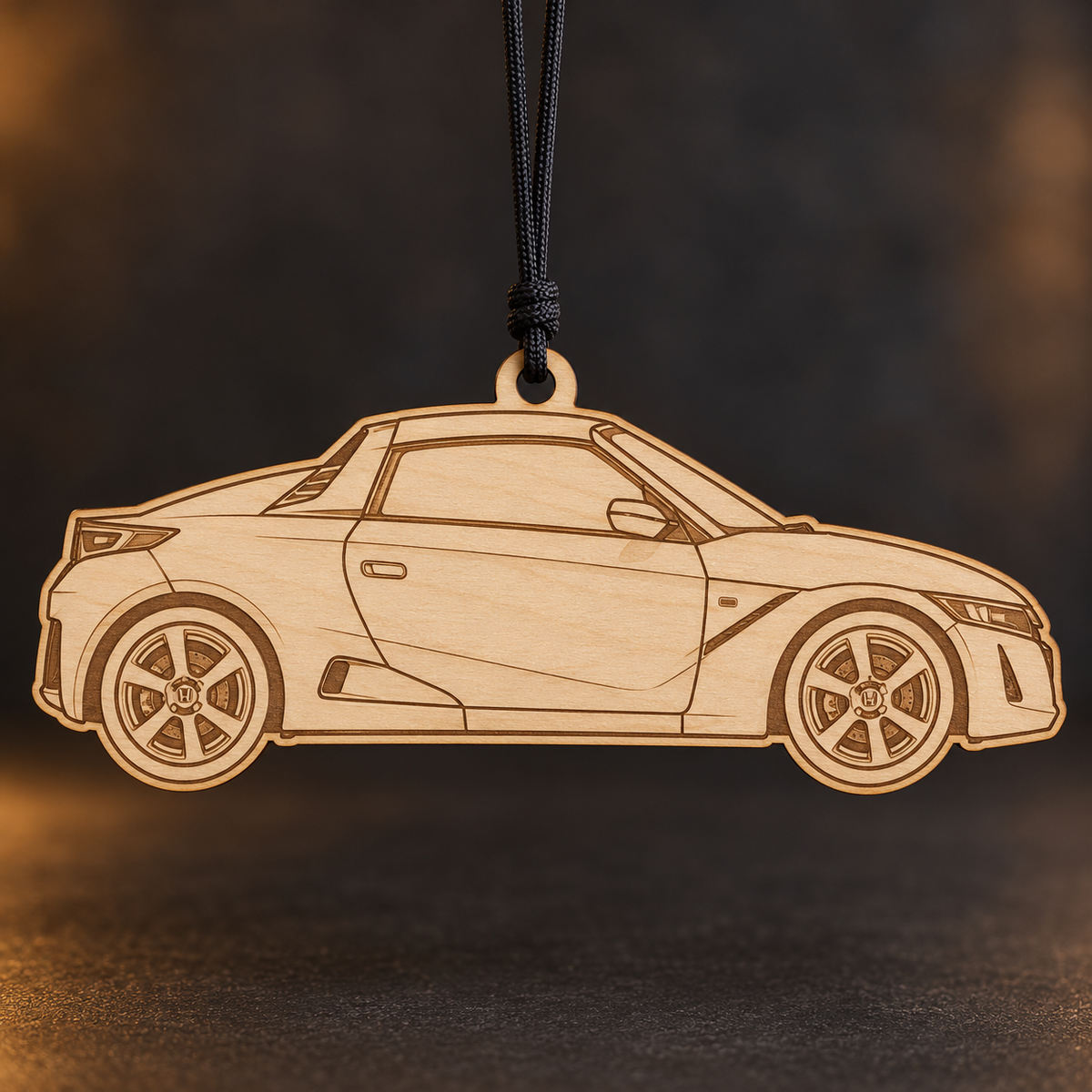 2016 Honda S660 Roadster flat Birch Ply ornament with brown laser-engraved outlines