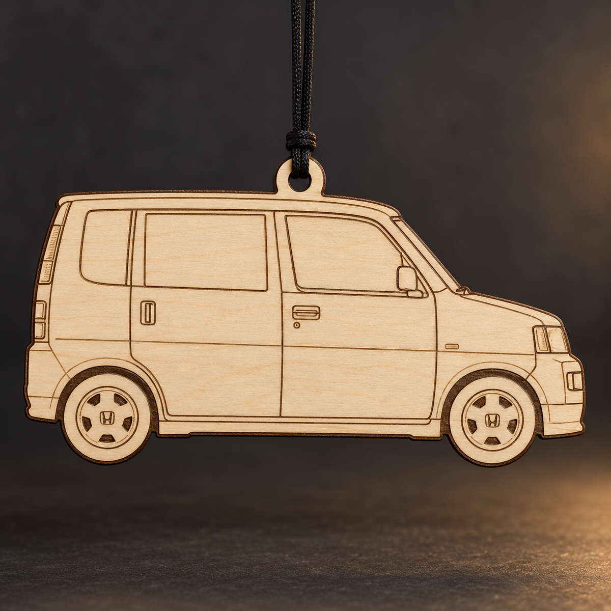 1998 Honda S-MX Minivan flat Birch Ply ornament with brown laser-engraved outlines