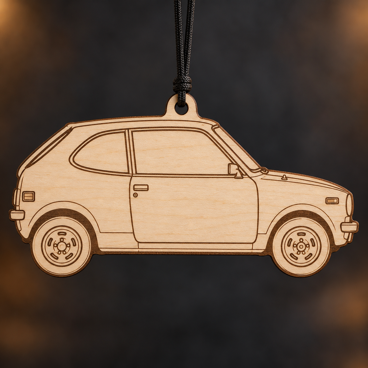 1972 Honda Z600 Coupe flat Birch Ply ornament with brown laser-engraved outlines