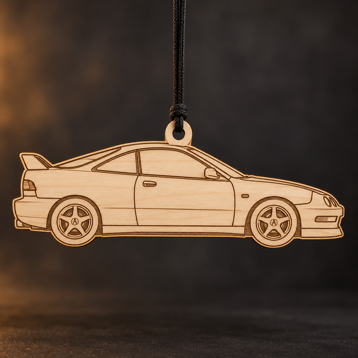 2001 Acura Integra Coupe flat Birch Ply ornament with brown laser-engraved outlines