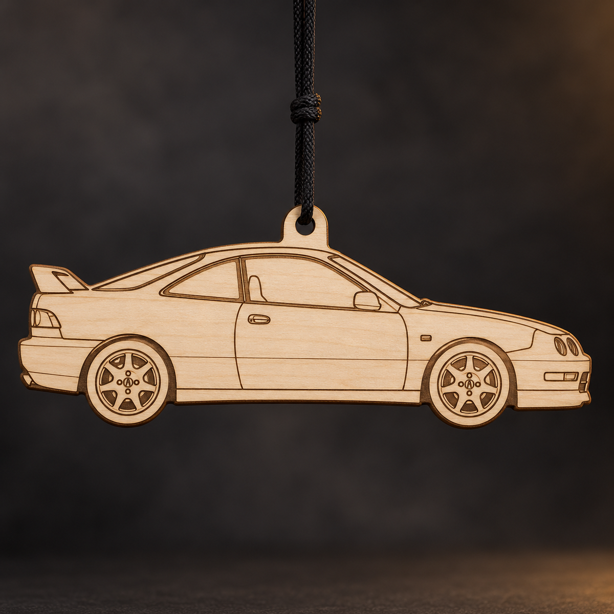 2000–2001 Acura Integra Type R Coupe flat Birch Ply ornament with brown laser-engraved outlines