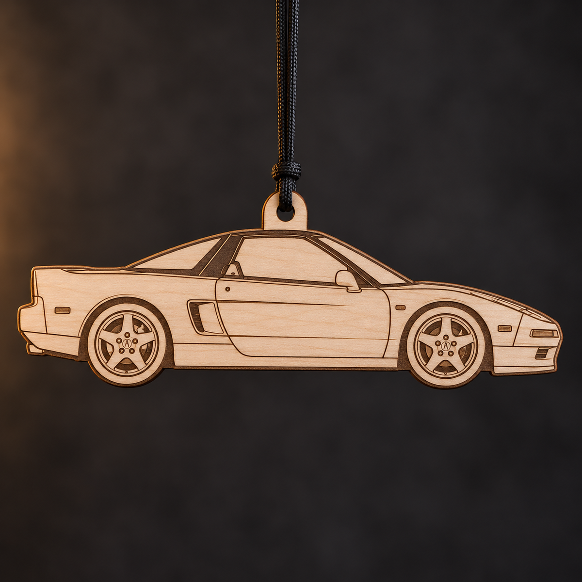 1991 Acura NSX Coupe flat Birch Ply ornament with brown laser-engraved outlines