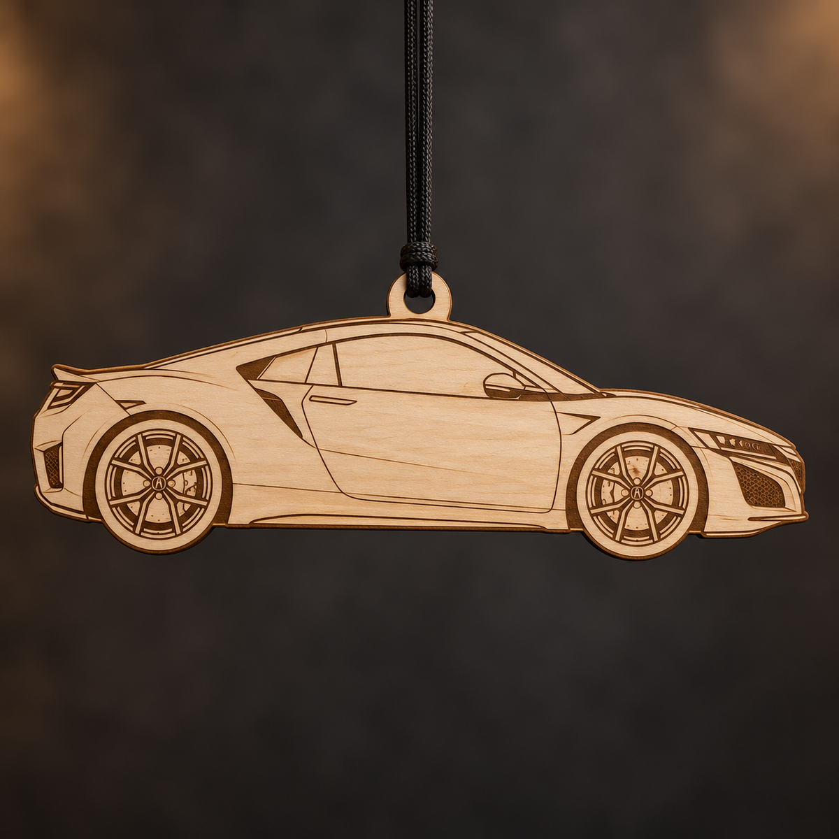 2019–2021 Acura NSX Coupe flat Birch Ply ornament with brown laser-engraved outlines