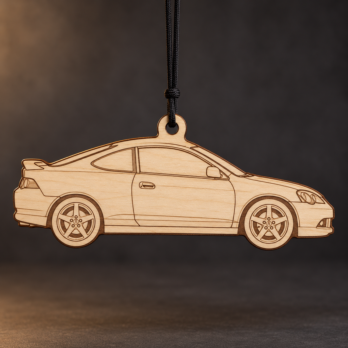 2006 Acura RSX Coupe flat Birch Ply ornament with brown laser-engraved outlines