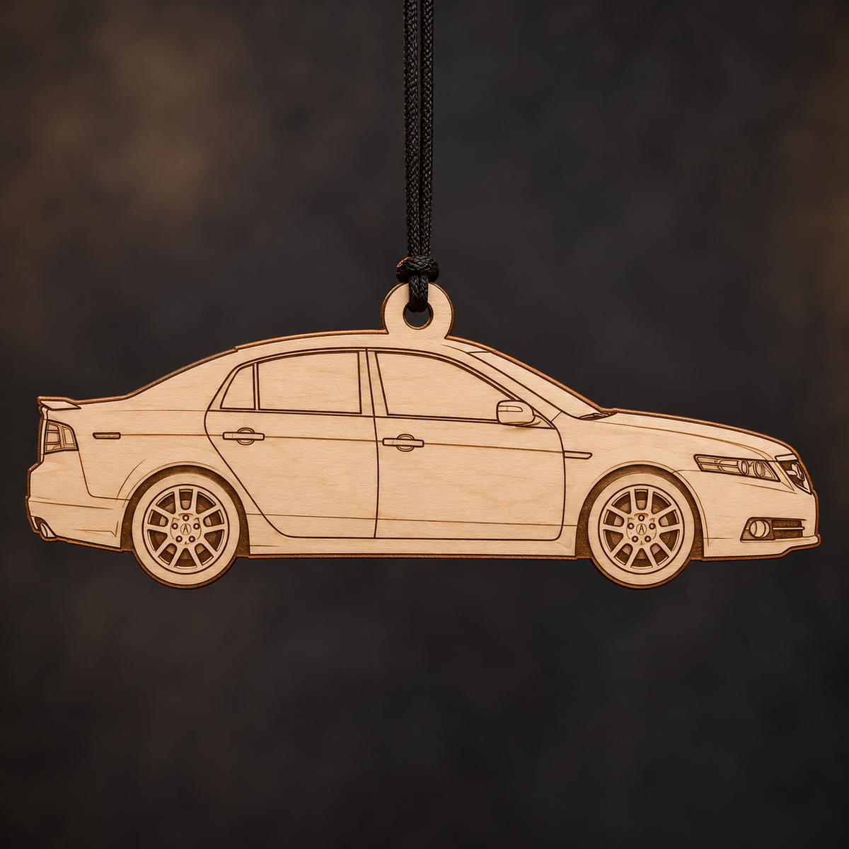 2007–2008 Acura TL Type-S Sedan flat Birch Ply ornament with brown laser-engraved outlines