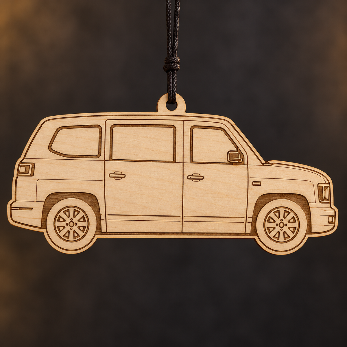 2015 AM General MV-1 Wagon flat Birch Ply ornament with brown laser-engraved outlines