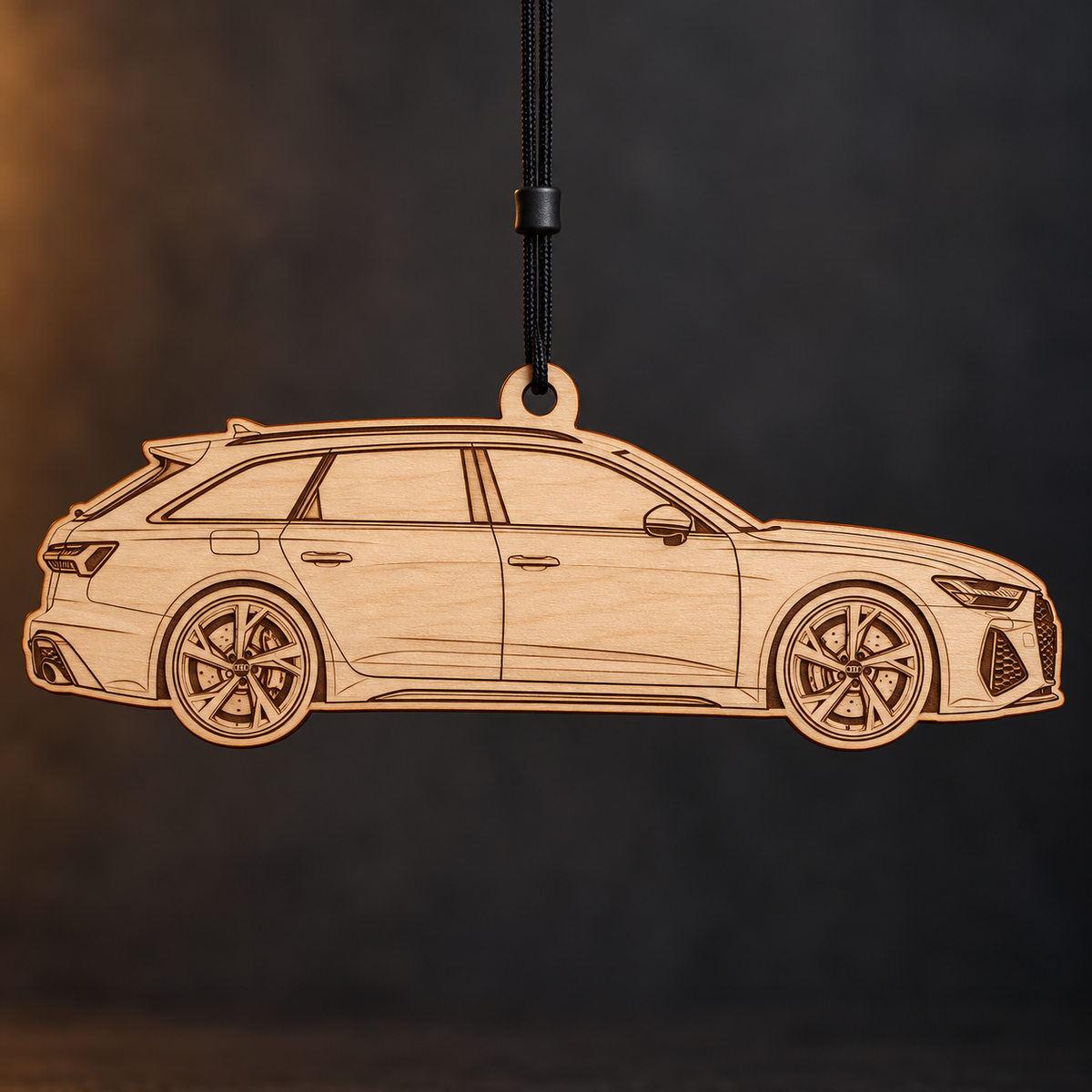 2021–2023 Audi RS6 Avant Wagon flat Birch Ply ornament with brown laser-engraved outlines