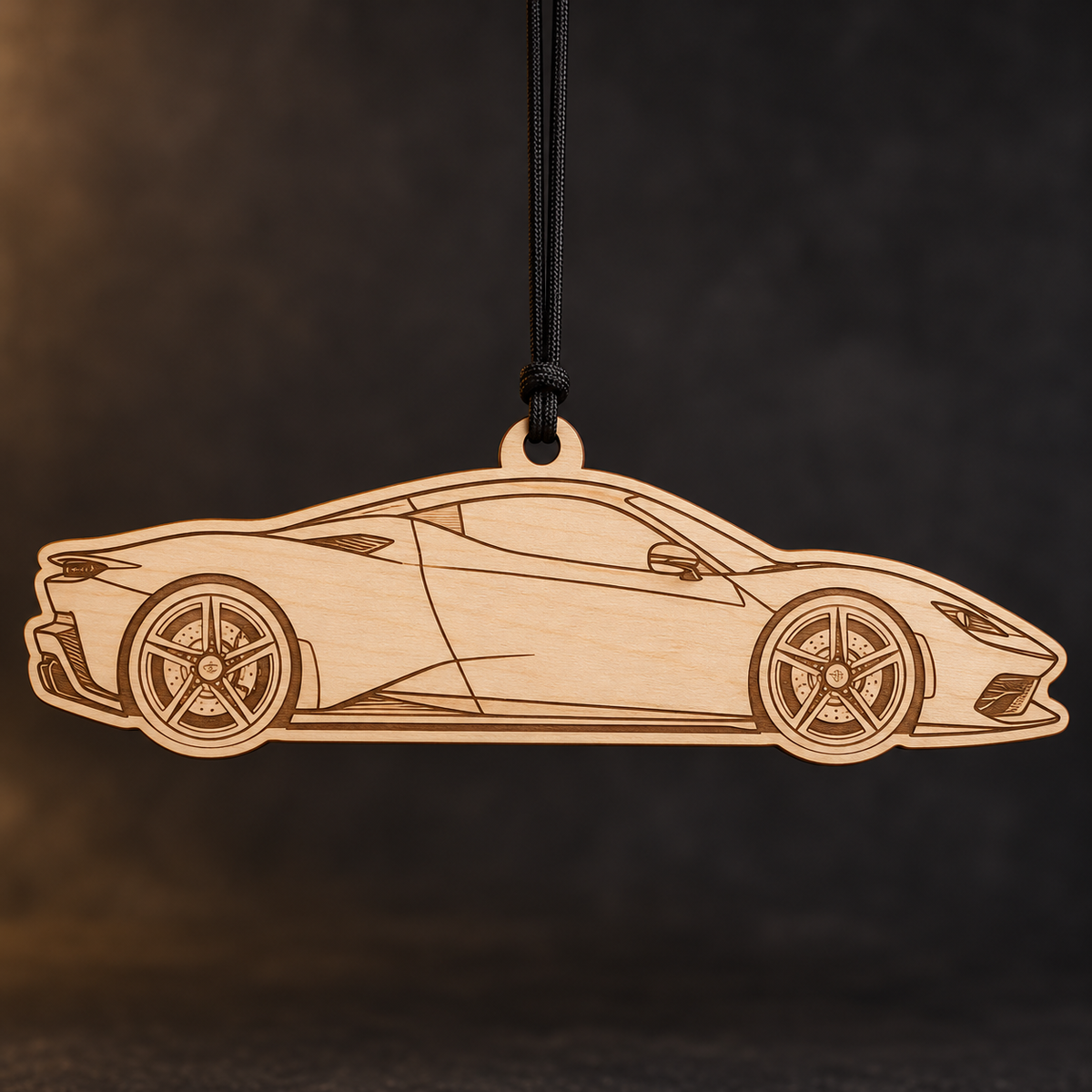 2023 Automobili Pininfarina Battista Coupe flat Birch Ply ornament with brown laser-engraved outlines
