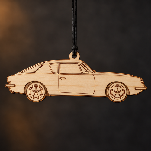 1963 Avanti Coupe flat Birch Ply ornament with brown laser-engraved outlines