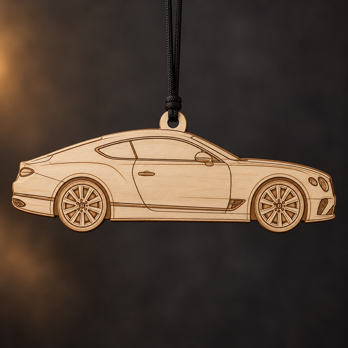 2018 Bentley Continental GT Coupe flat Birch Ply ornament with brown laser-engraved outlines