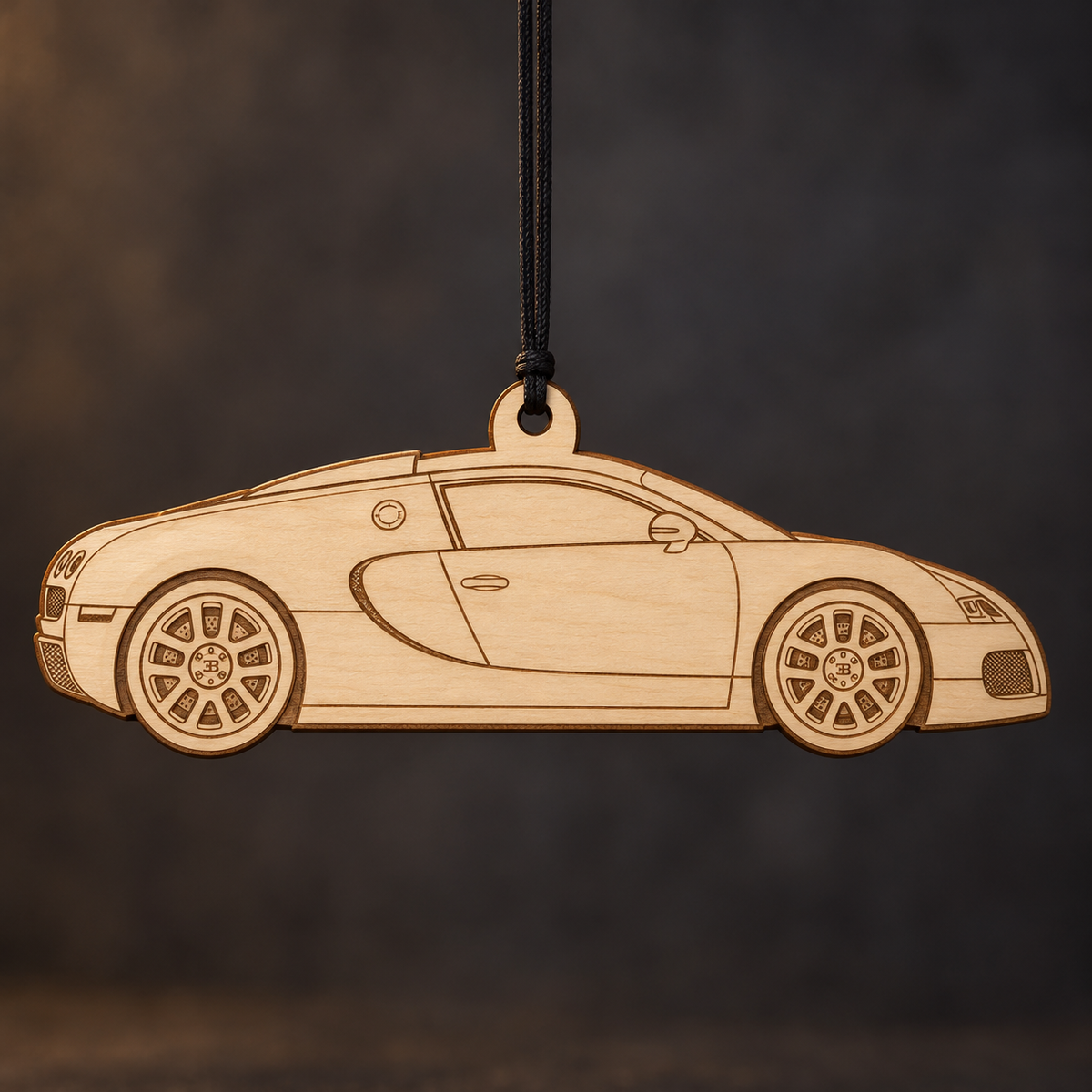 2008 Bugatti Veyron Coupe flat Birch Ply ornament with brown laser-engraved outlines